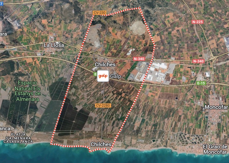 Mapa satelital del ámbito en Chilches